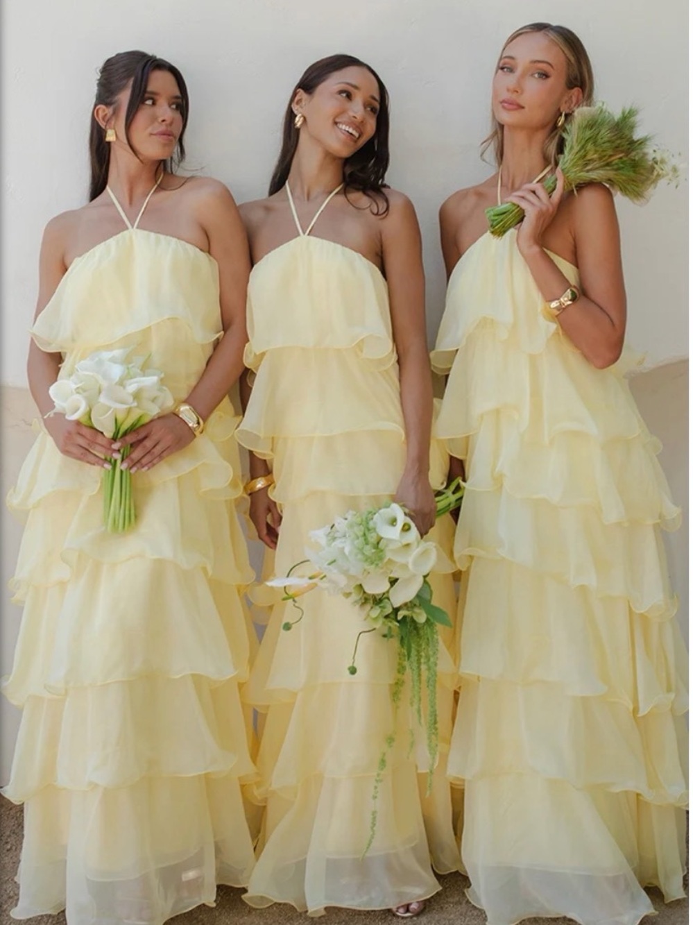 Show Me Your MuMu Pale Yellow Ruffled Halter Maxi Dress